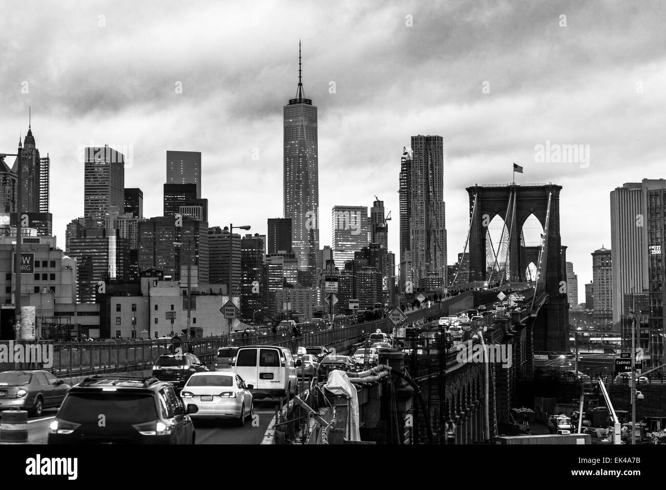 Brooklynbridge in der Dämmerung, New York City. Stockfoto