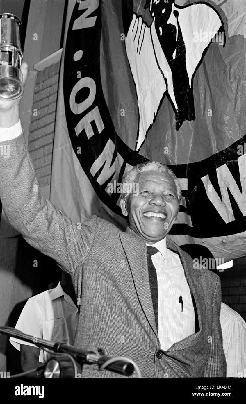 Nelson Mandela in die Nationalunion der Minenarbeiter Konferenz April 1991, Johannesburg Stockfoto