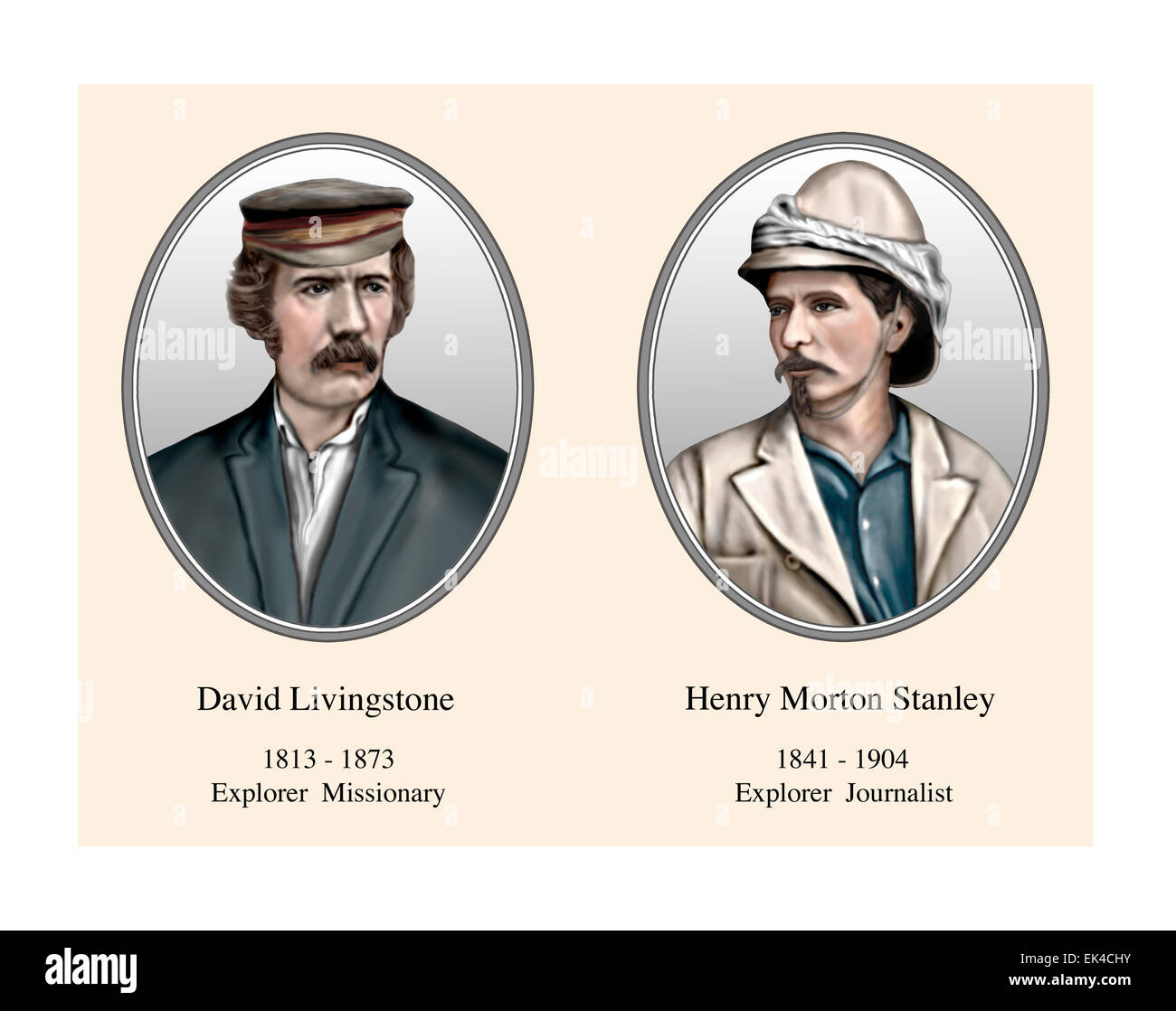 David Livingstone Henry Morton Stanley Explorer missionarischen Journalist moderne Illustration Portrait Stockfoto