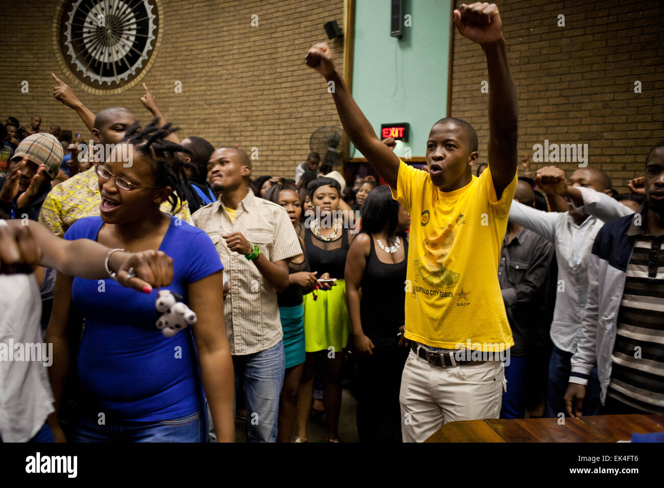 Universität von Fort Hare ist Finanzierung Finanzkrise.  Viele Schüler können nicht bezahlen ihre Gebühren wegen National Student Finanzierung Hilfe Schema (NSFAS) nicht mehr als zwei Tausend Studenten bezahlt hat. Studenten boykottiert Klassen, bis dieses Problem gelöst ist. 08.11.14 Foto: 32-jährige Nkosi Stockfoto