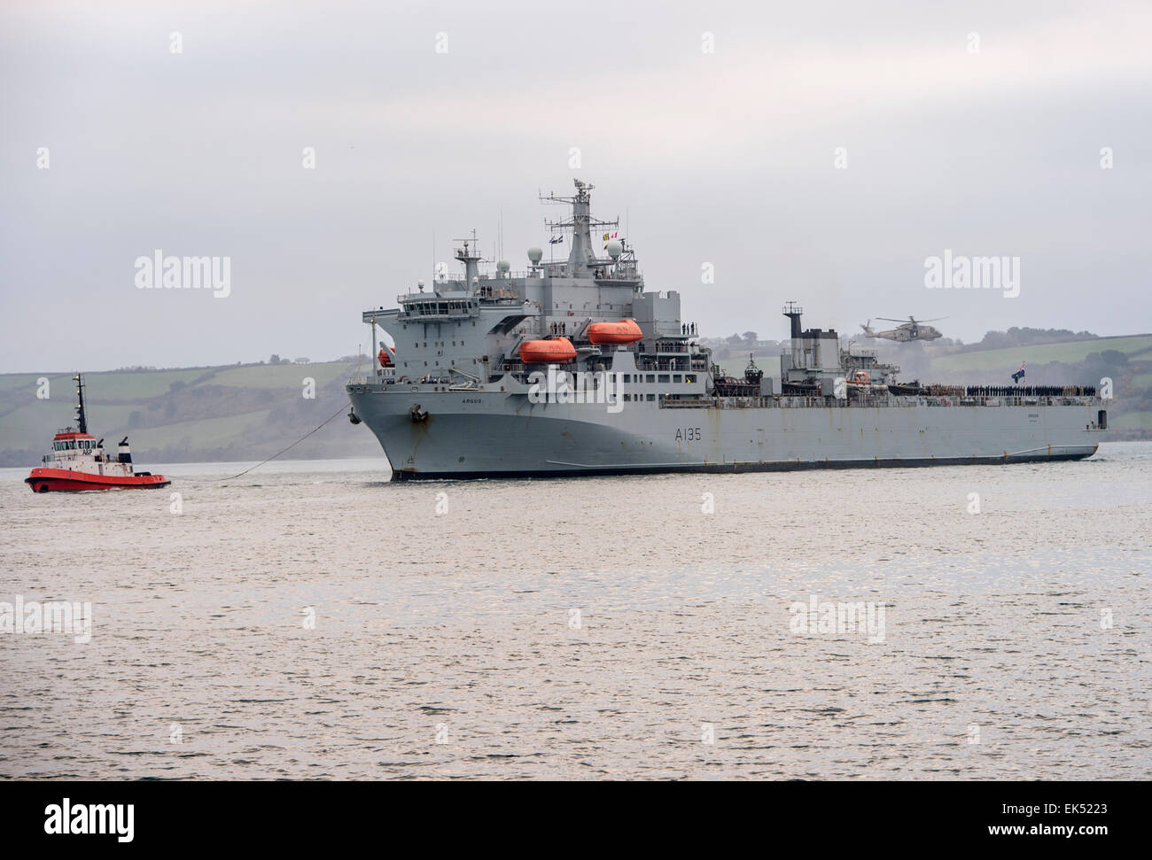RFA Argus kehrt nach Falmouth, post eine Bereitstellung nach Sierra Leone, die Ebola-Hilfe Notfall unterstützen Stockfoto