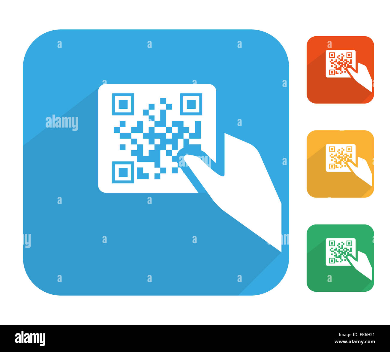 QR-Code-Label mit menschlichen Hand-Icon-set Stockfoto
