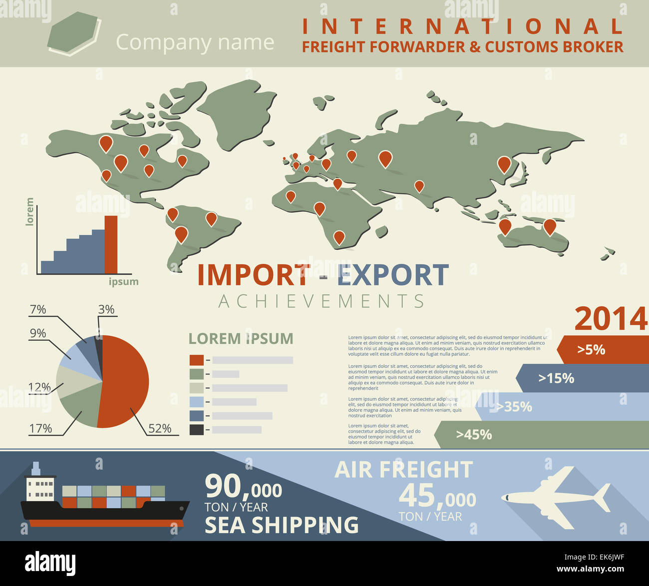 Infografik-Abbildung von Import und export Stockfoto
