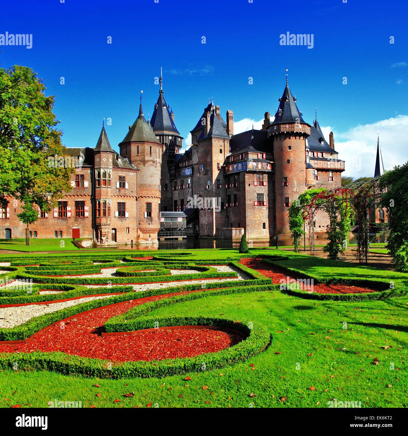 Kulisse der mittelalterlichen Burg, De Haar, Niederlande. Stockfoto