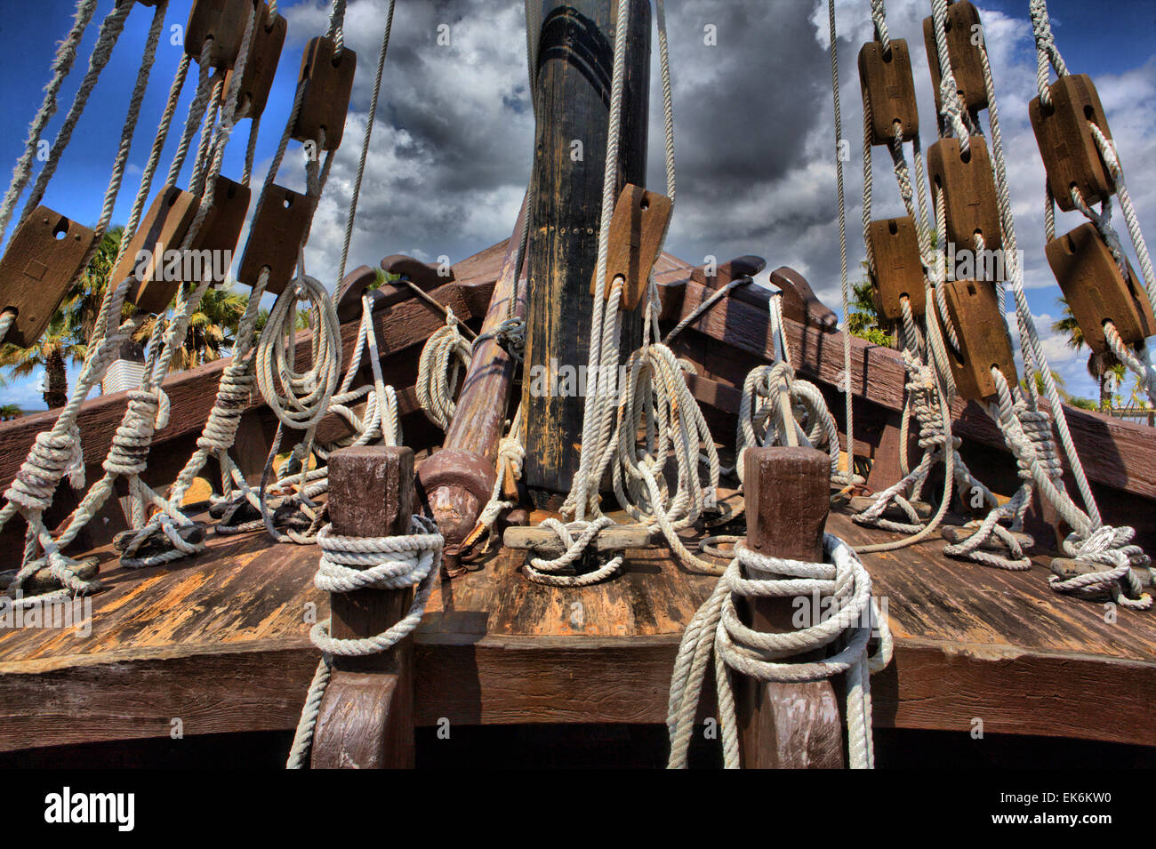 Karavelle Schiff Vorschiff am Kai der Karavellen, das Museum in Palos De La Frontera, in der Provinz Huelva, autonome comm Stockfoto