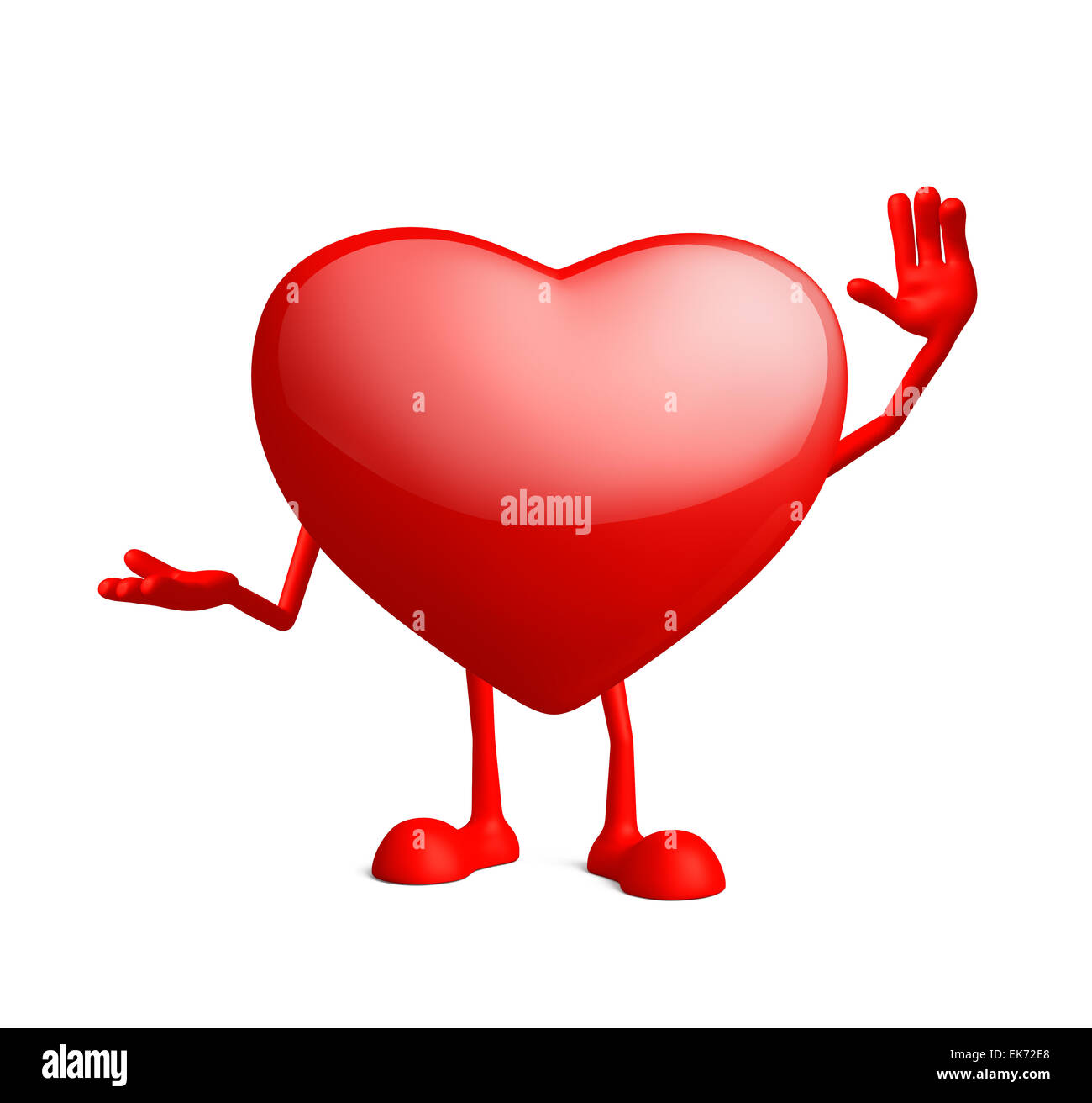 Illustration der 3DCharakter Herz mit Spruch Hallo pose