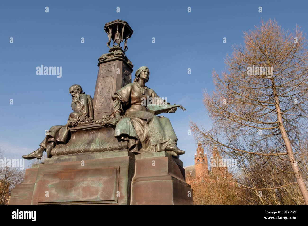Bronze-Statue Lampe auf Kelvin Brücke im Kelvingrove, Glasgow, Schottland, UK Stockfoto