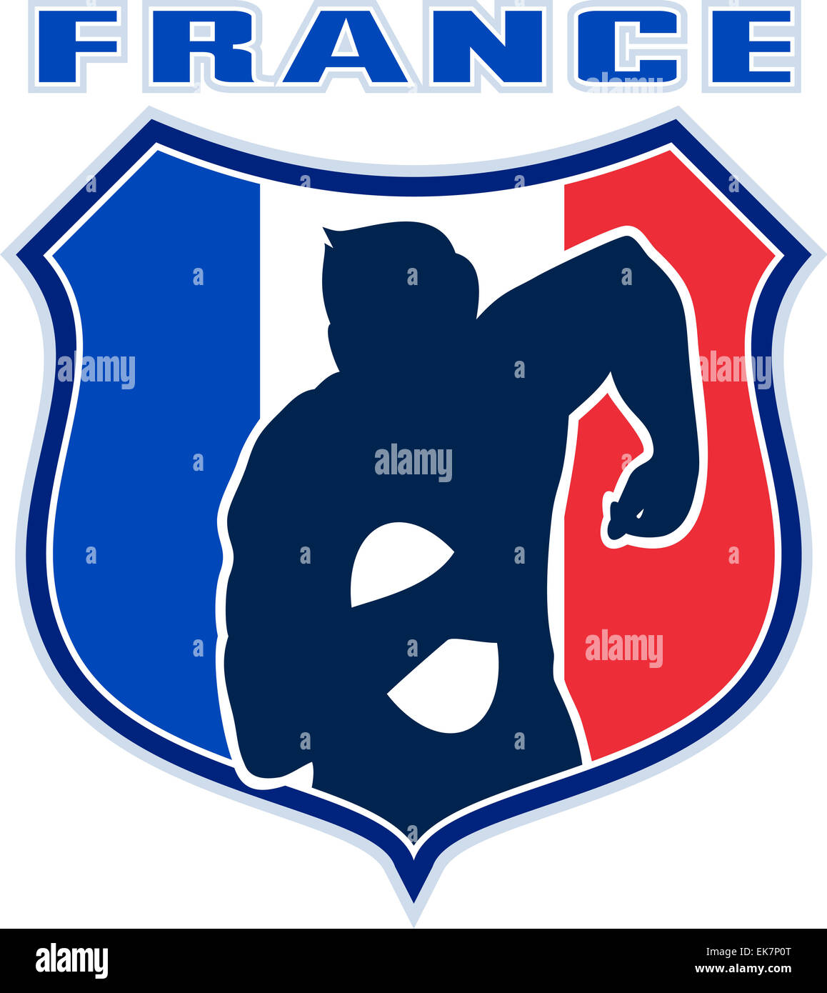 Rugby-Spieler, den Frankreich Flagge Schild Stockfoto