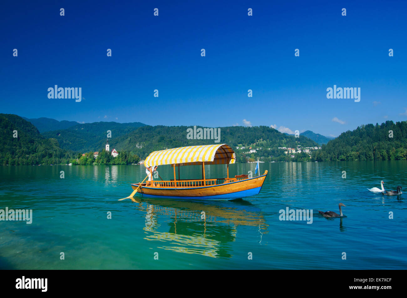 Bunte Boot auf See Bled. Slowenien Stockfoto