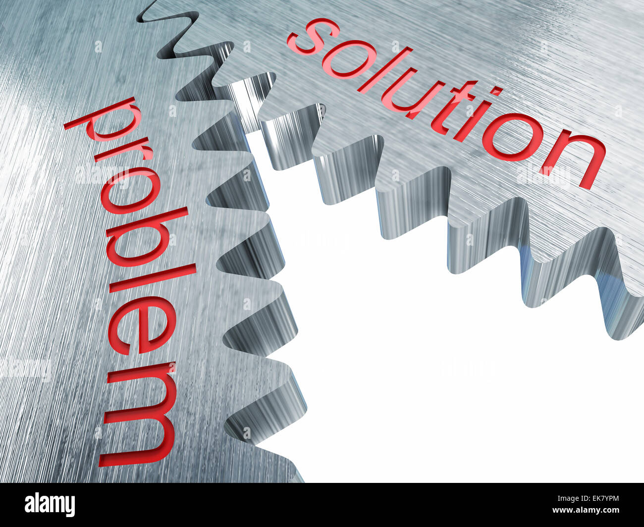 3D Metallgetriebe und roter text Stockfoto