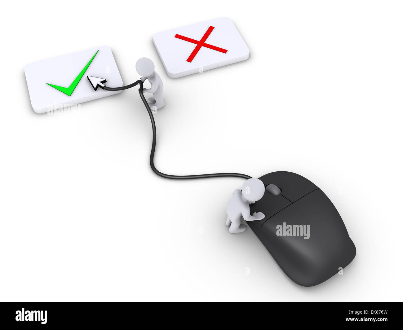 Zwei Personen wählen Sie die richtige Wahl mit Maus Stockfoto