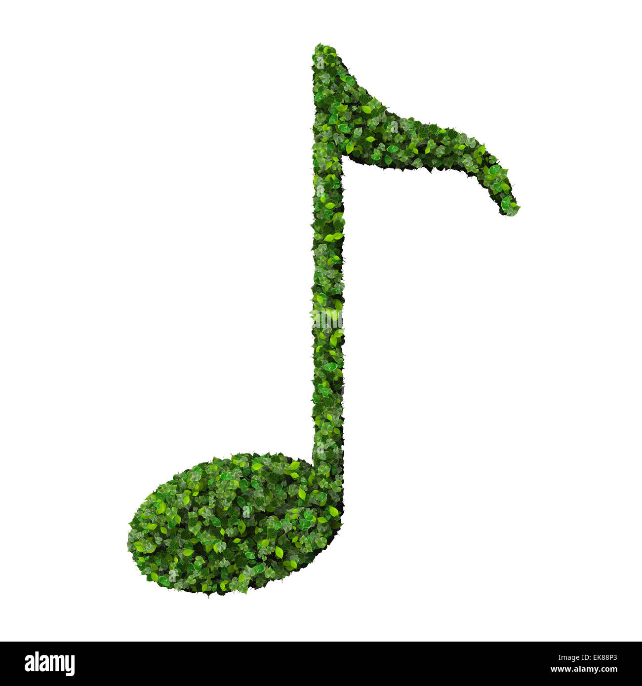 Musiknote acht Symbol aus grünen Blättern, die isoliert auf weißem Hintergrund gemacht. 3D render Stockfoto