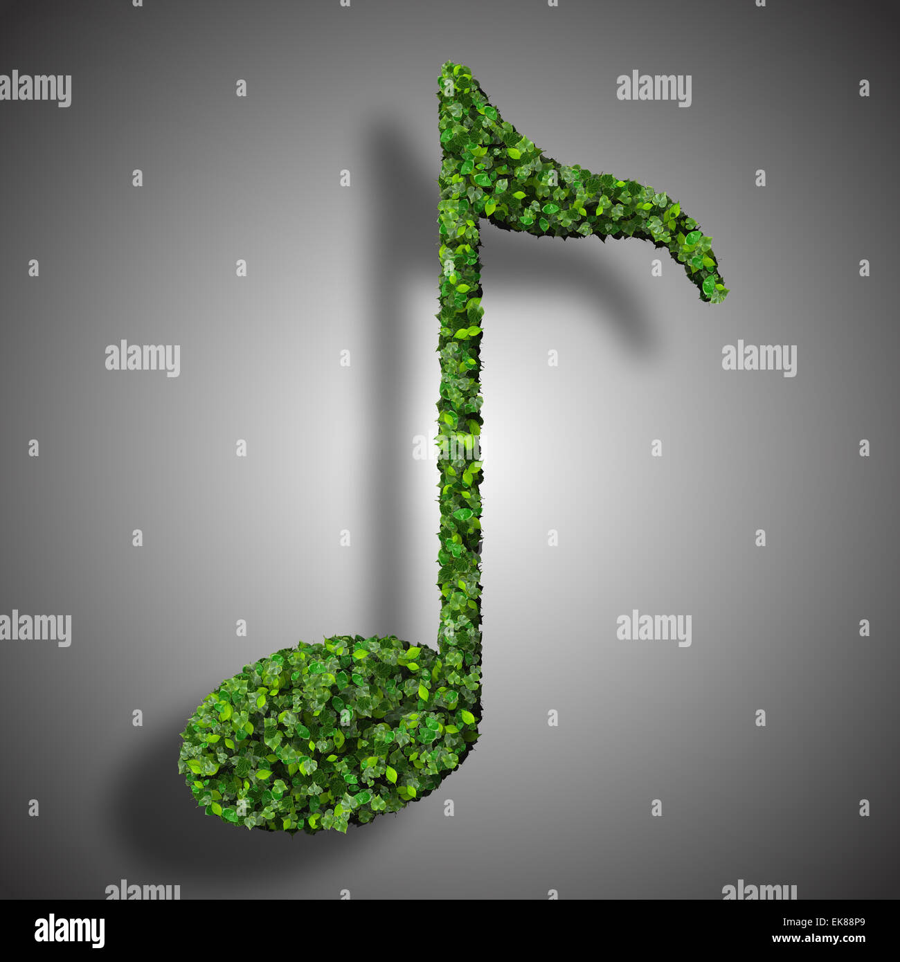 Musiknote acht Symbol aus grünen Blättern, die isoliert auf weißem Hintergrund gemacht. 3D render Stockfoto