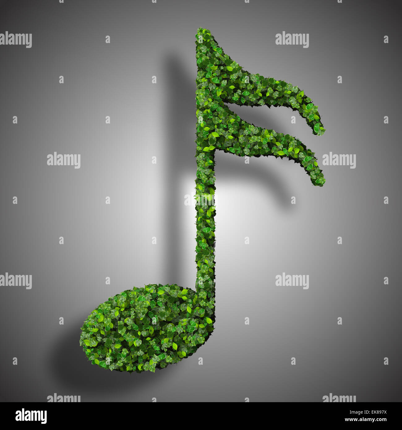 Musiknote acht Symbol aus grünen Blättern, die isoliert auf weißem Hintergrund gemacht. 3D render Stockfoto