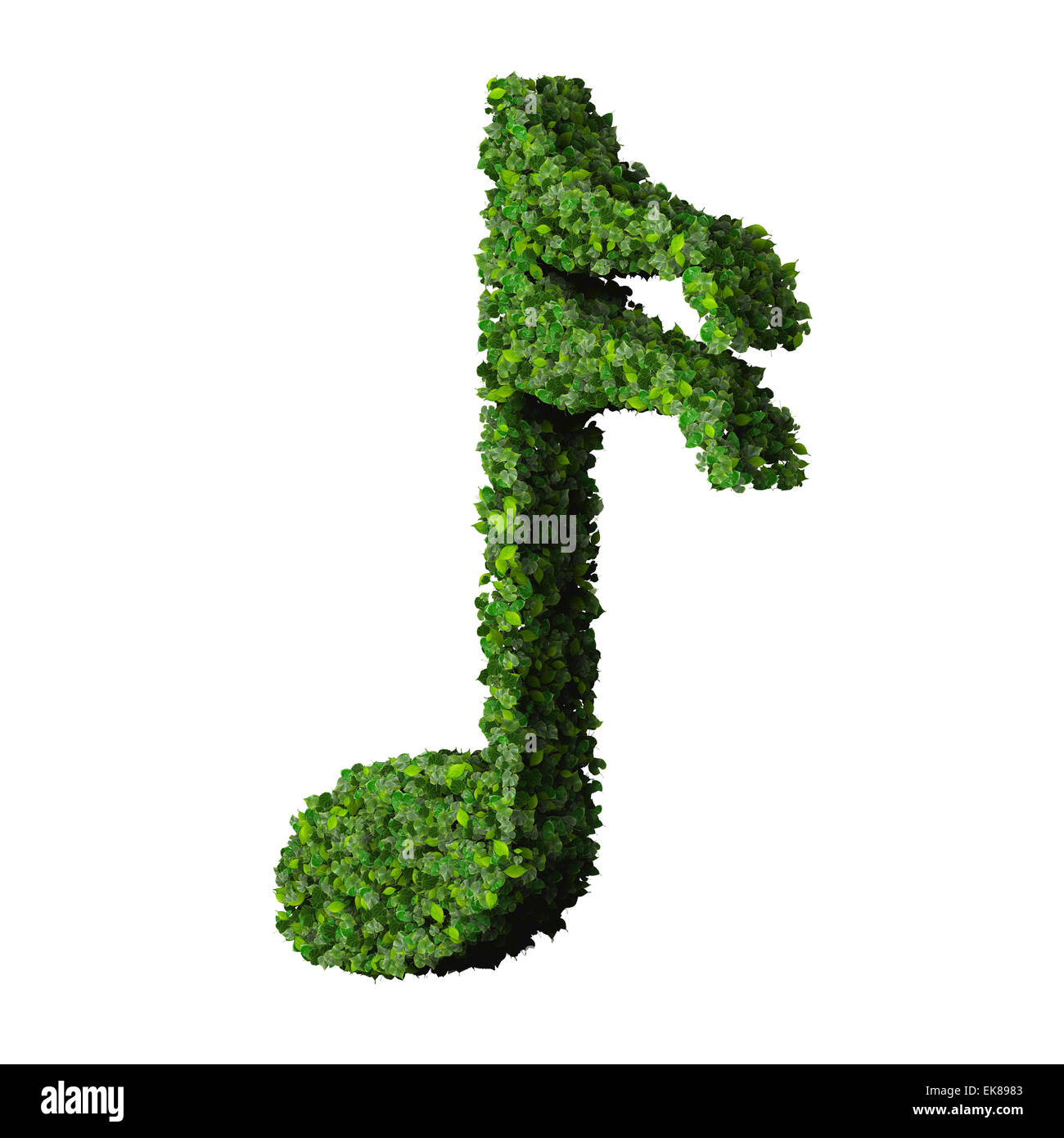 Musiknote acht Symbol aus grünen Blättern, die isoliert auf weißem Hintergrund gemacht. 3D render Stockfoto