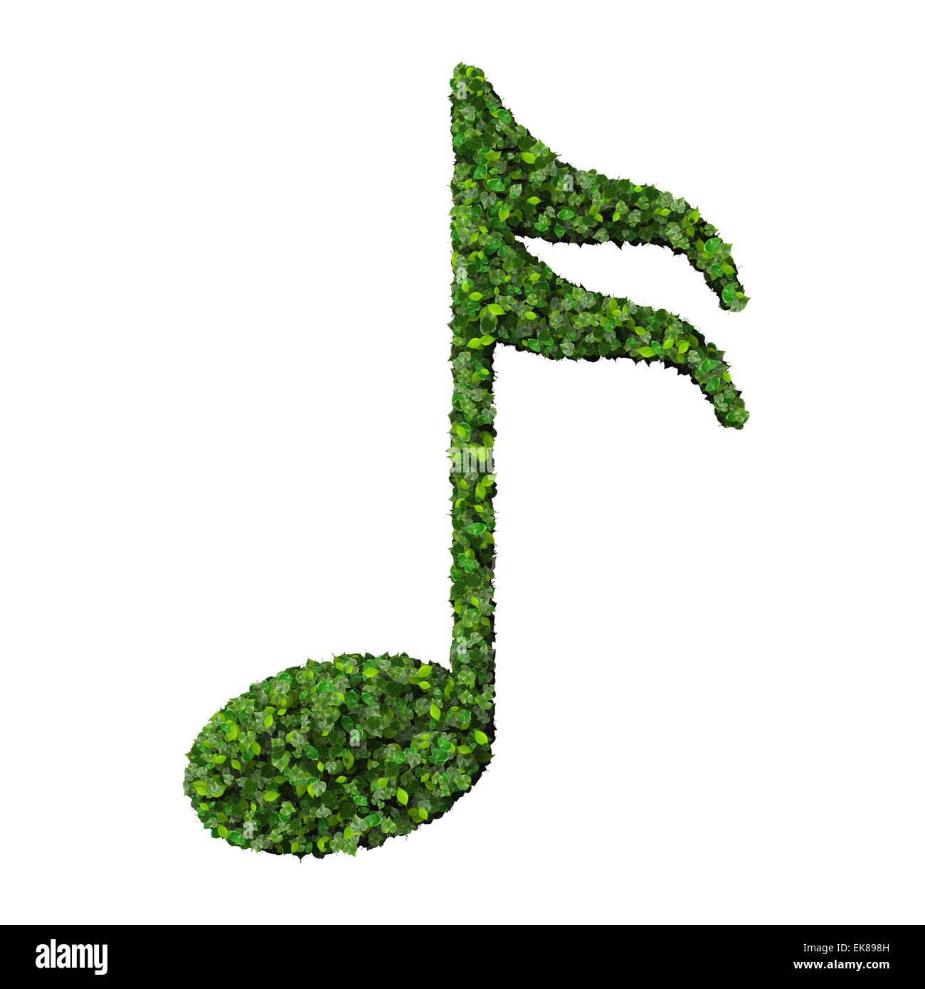 Musiknote acht Symbol aus grünen Blättern, die isoliert auf weißem Hintergrund gemacht. 3D render Stockfoto