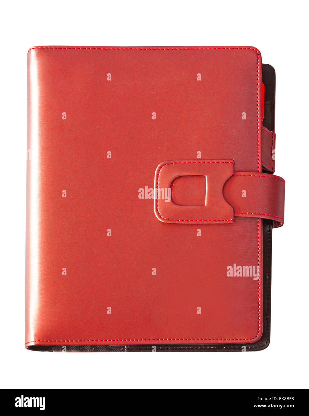 Leder rote Abdeckung Notebook isoliert auf weißem Hintergrund Stockfoto