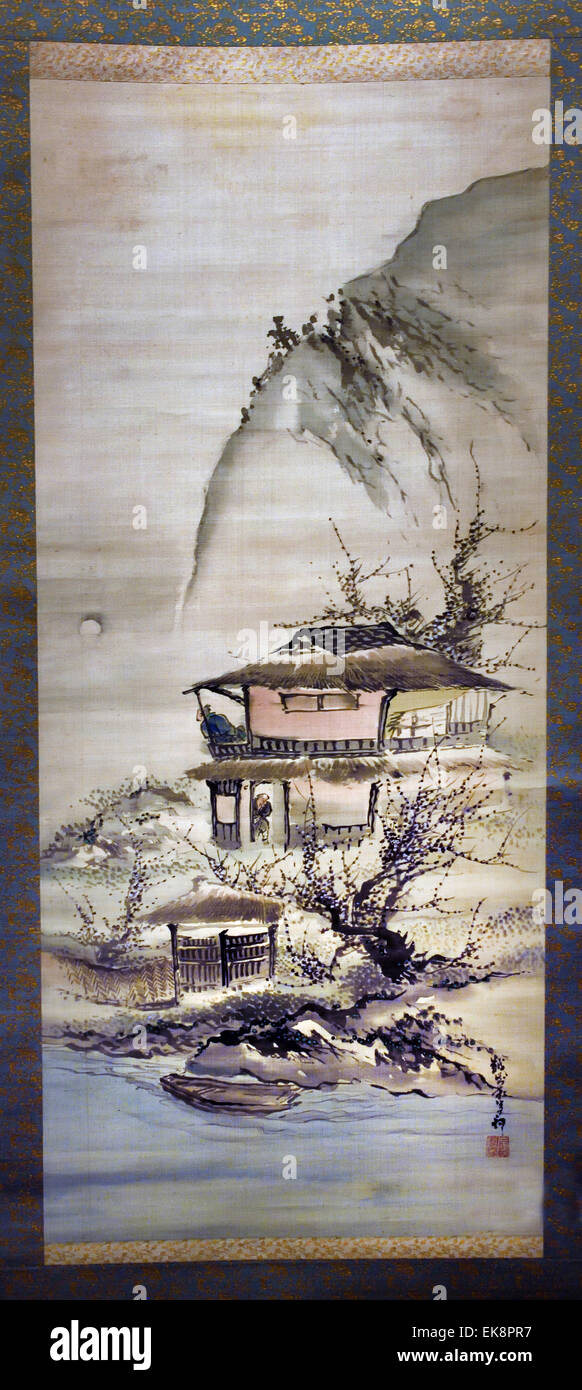 Ein Mann schaut aus dem Fenster auf den Mond 1800-1825 Kishi Ganku 1749-1838 Japan japanische Stockfoto