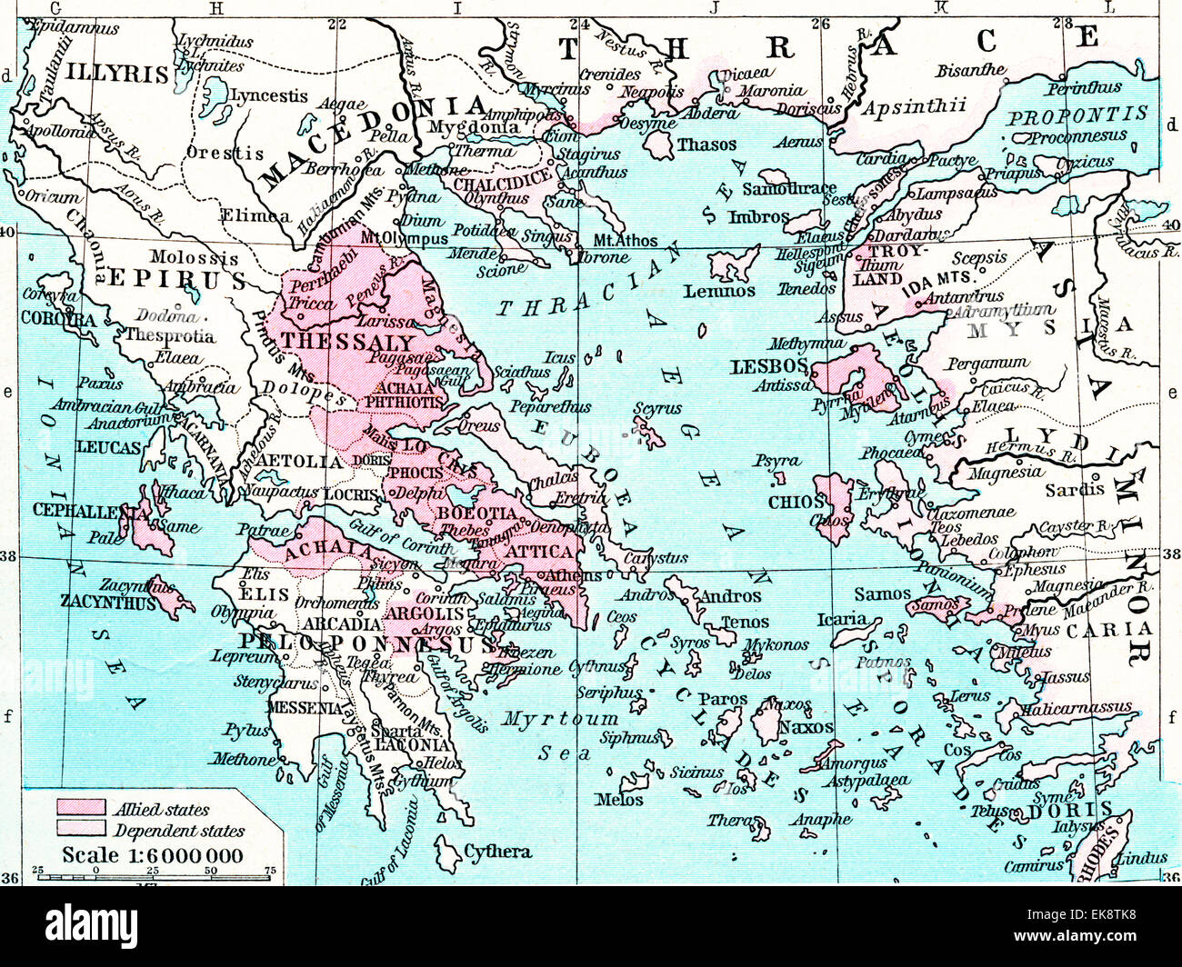 Karte des Athenian Reiches auf ihrem Höhepunkt, c. 450 v. Chr. Stockfoto