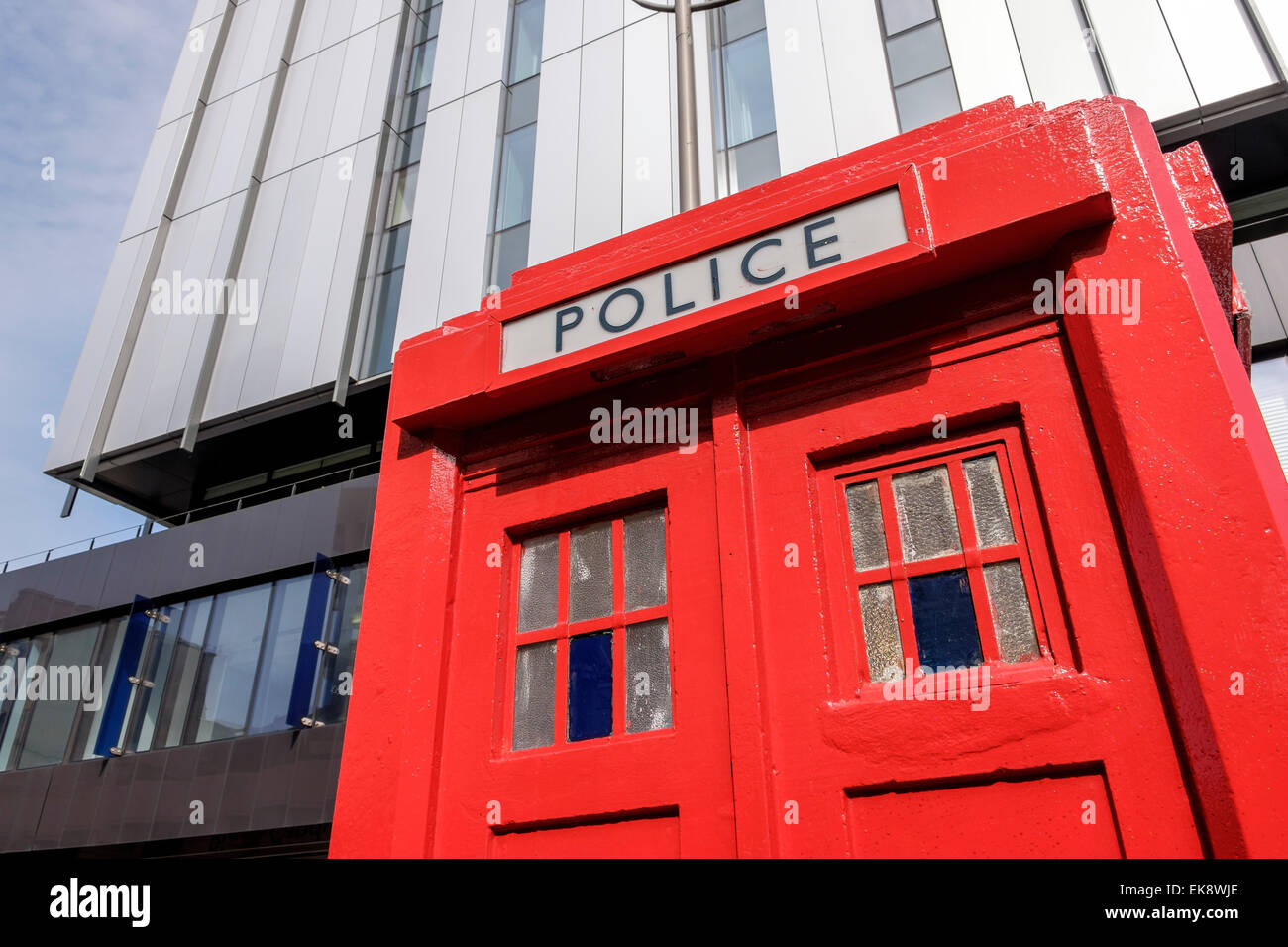 Eine alte rot gefärbt, Polizei-Box, Glasgow, Schottland, Vereinigtes Königreich Stockfoto