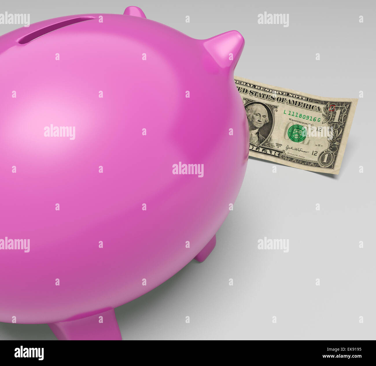 Piggy Dollar zeigt verdienen Geld Geld Notizen Stockfoto