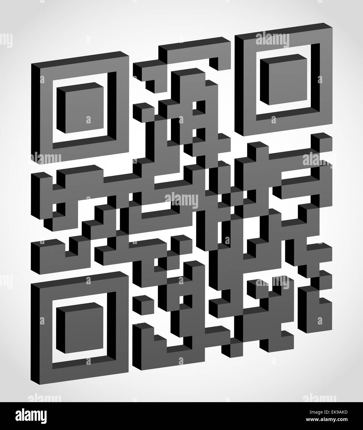abstrakte qr Code visuell Effekt 3D-Illustration isoliert auf weißem Hintergrund Stockfoto