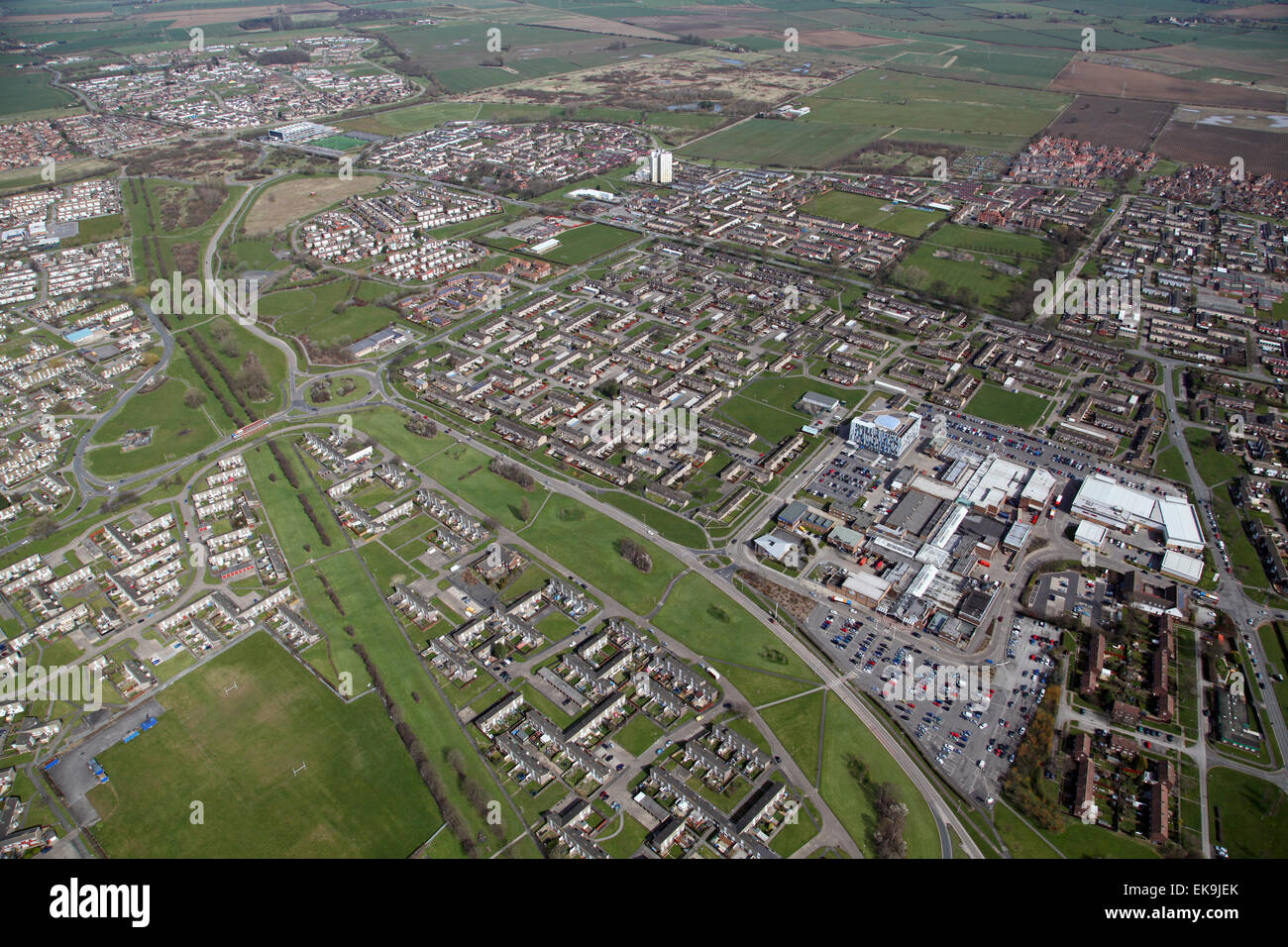 Luftaufnahme von Bransholme Wohnsiedlung, Hull, East Yorkshire, Großbritannien Stockfoto