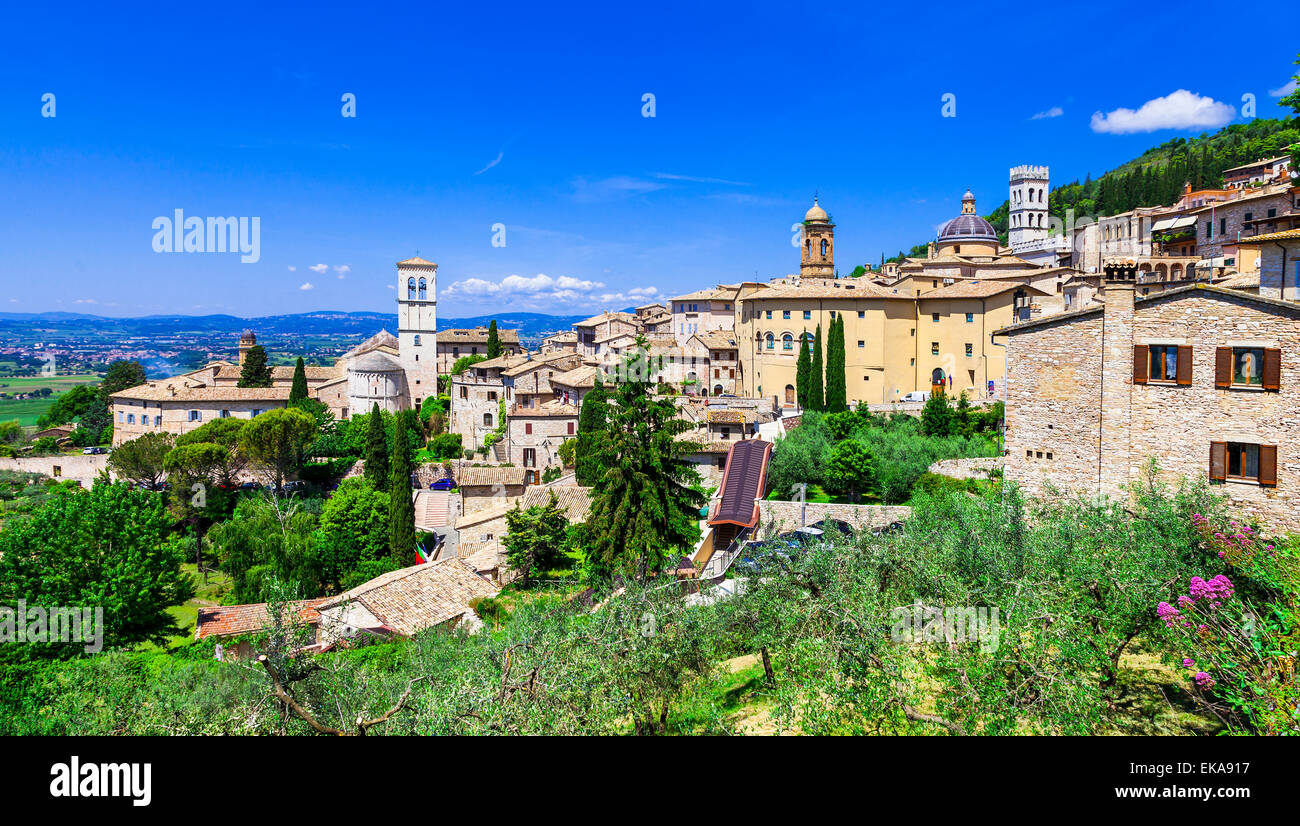 Schöne Assisi toiwn, Panoramaaussicht, Umbrien, Italien Stockfoto