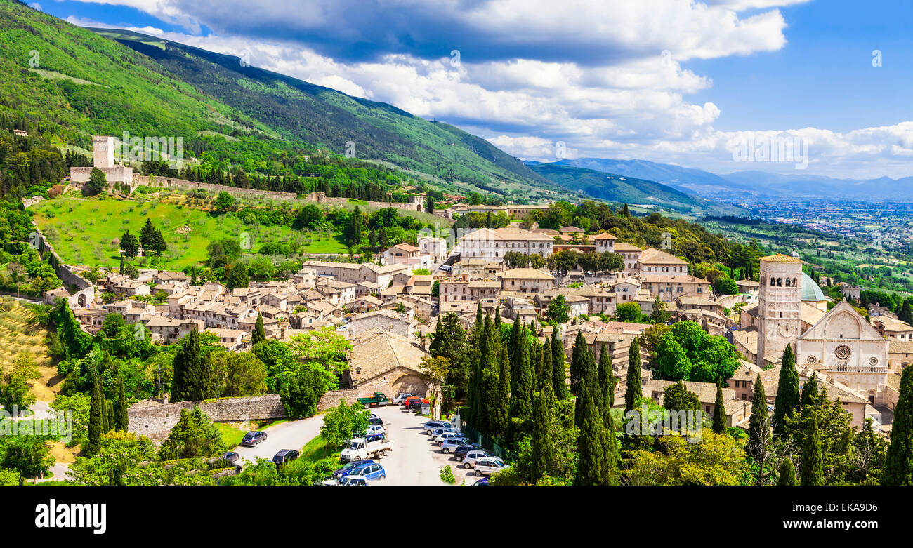 Blick auf die mittelalterliche religiöse Assisi, Umbrien, Italien Stockfoto