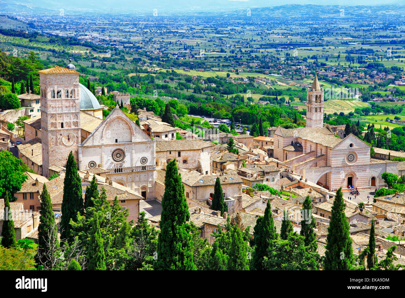 Blick auf mittelalterlichen Assisi, religiöse Stadt in Umbrien, Italien Stockfoto
