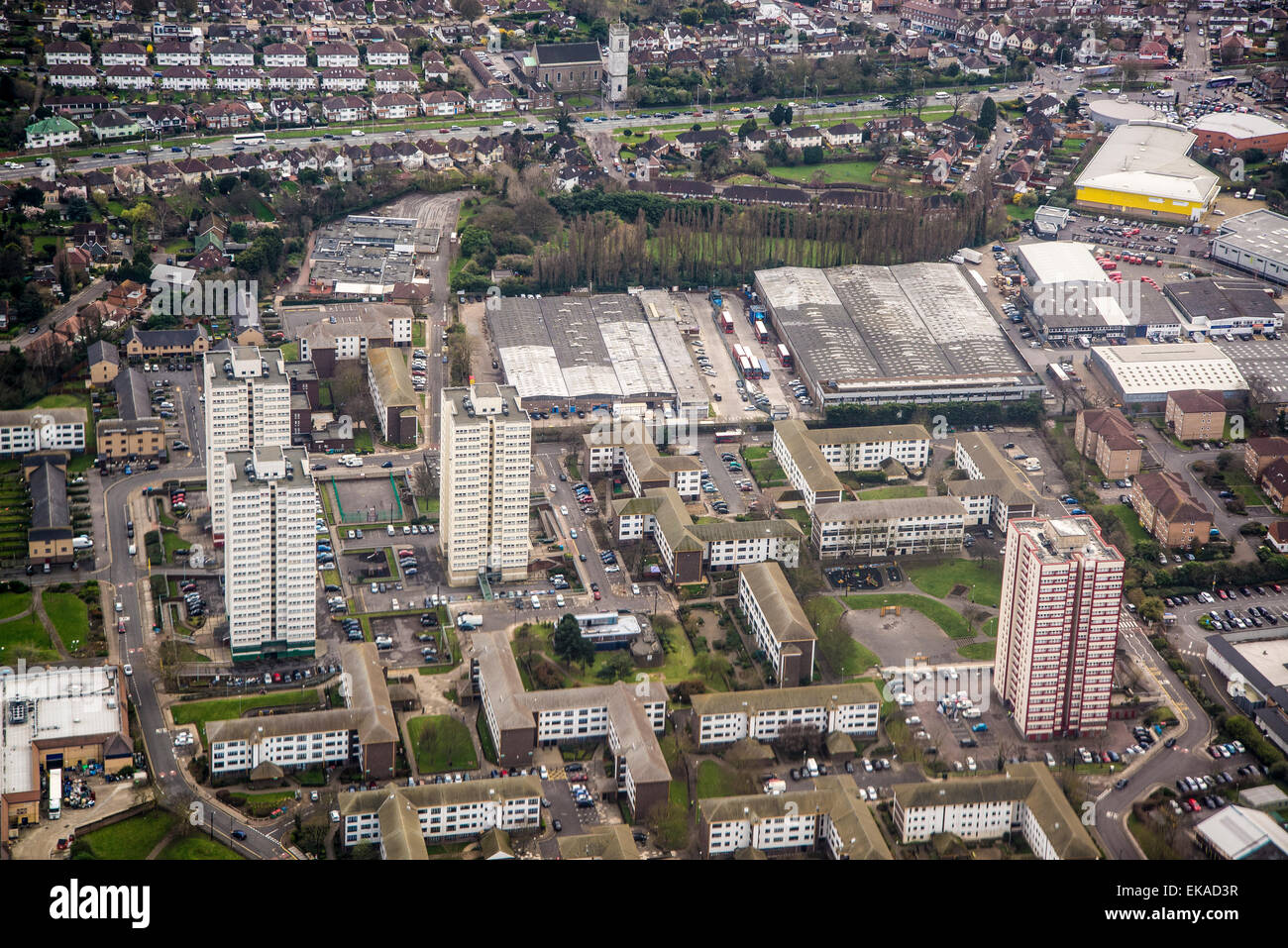 Luftaufnahme von London in der Nähe von Flughafen Heathrow, England Stockfoto