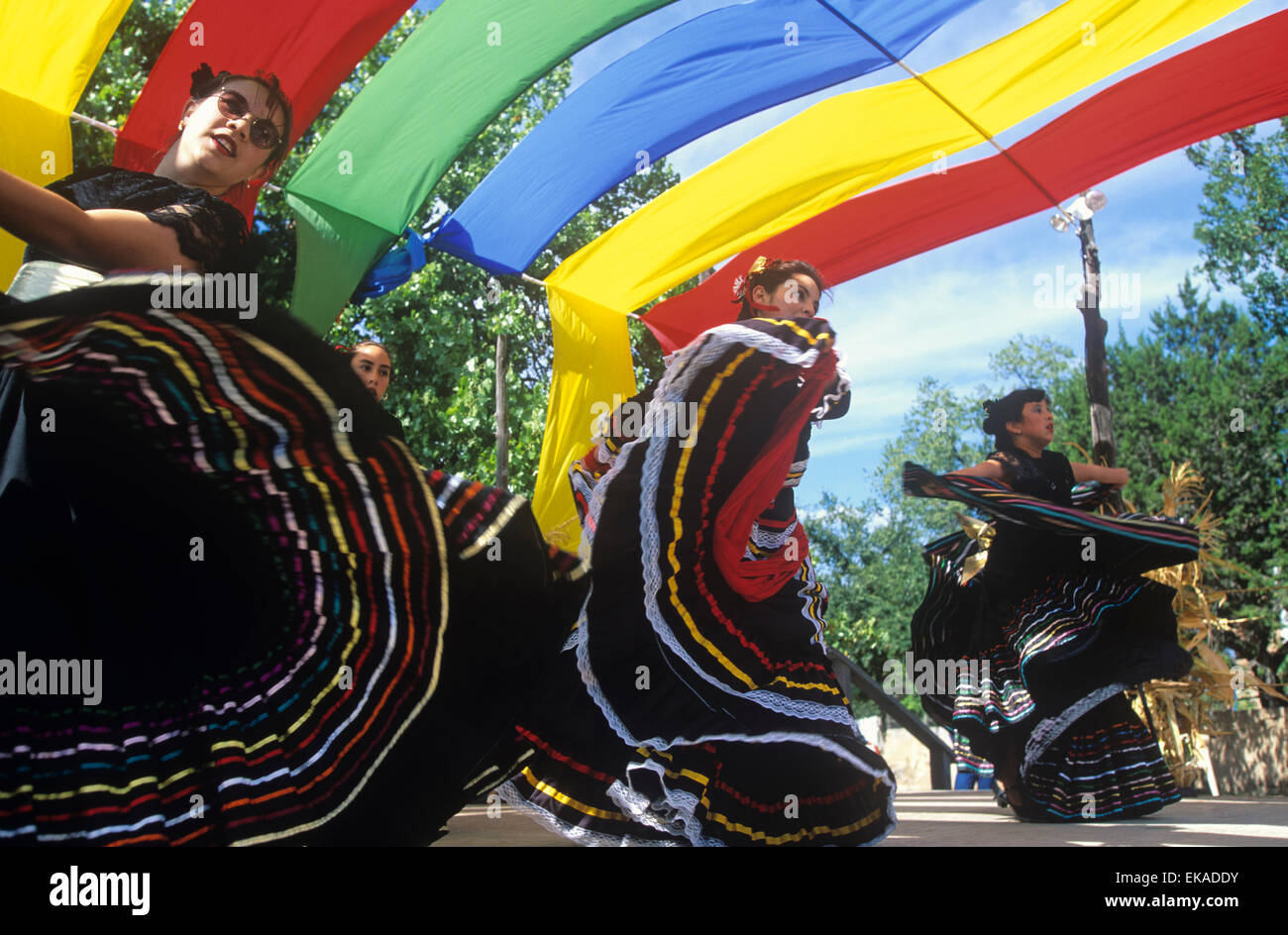 Spanische Tänzerin führen jährliche Ernte-Festivals am El Rancho de Las Golondrinas, ein lebendiges Geschichtsmuseum, Santa Fe, neue Mexic Stockfoto