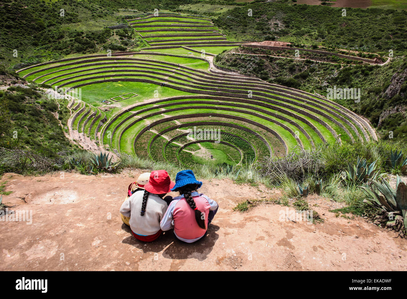 Terrasse der Inka Ruinen in Moray, Cuzco, Peru Stockfoto