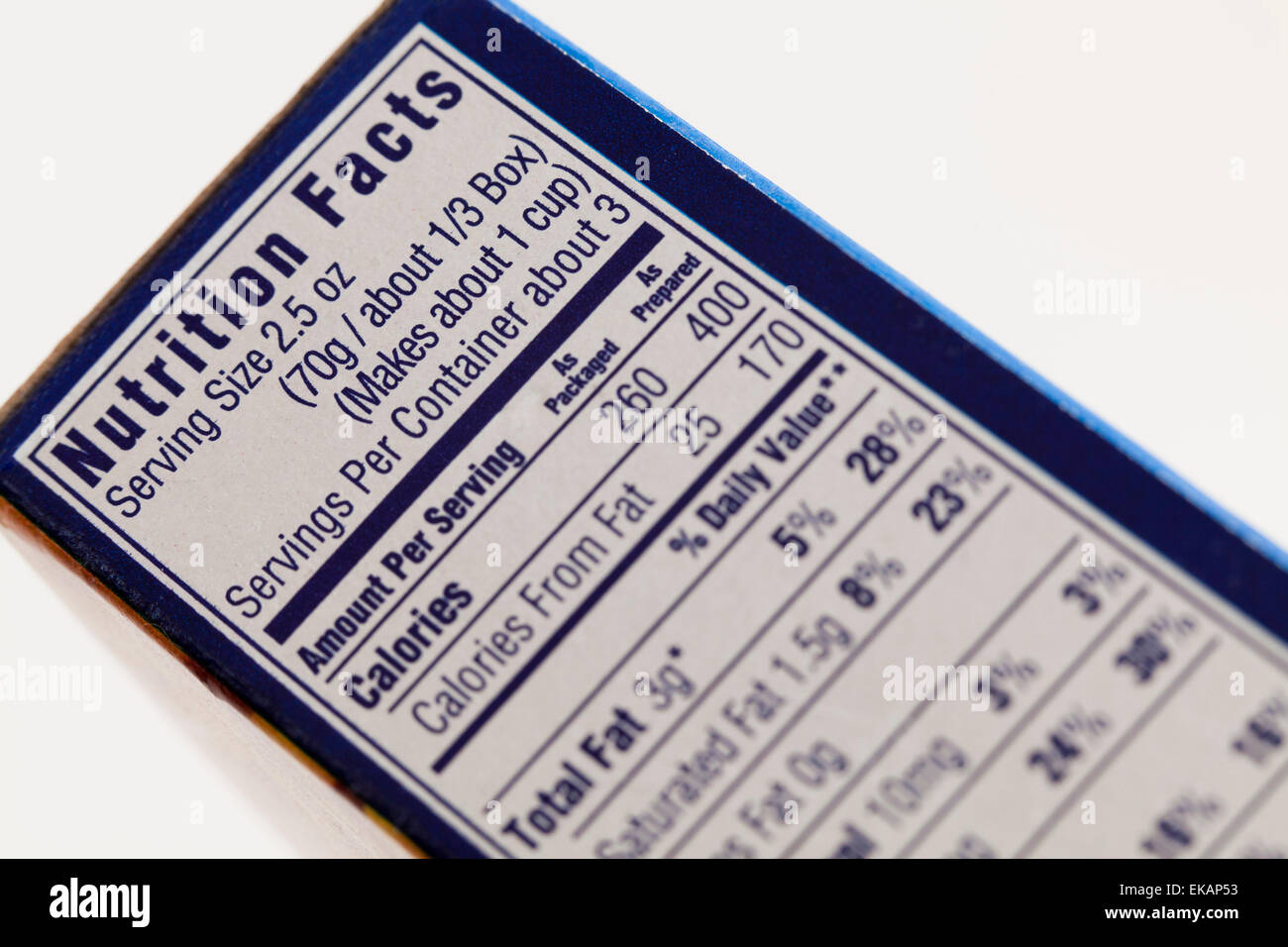 Ernährung-Etikette auf Karton - USA Stockfoto