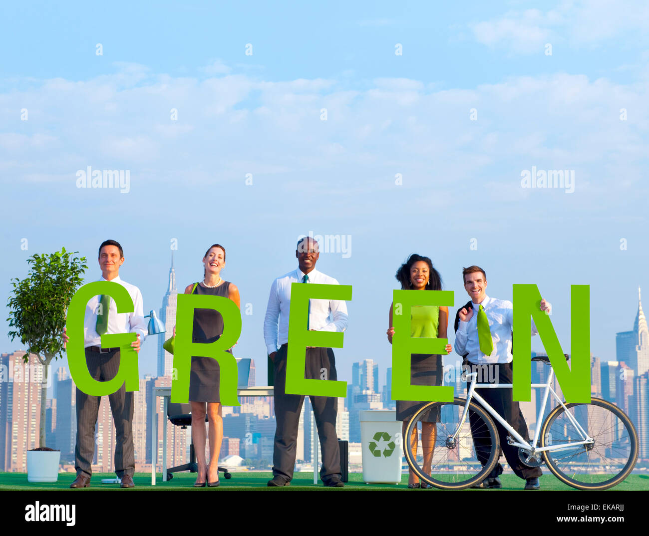 Geschäftsleute in einem urbanen Szene und grüne Konzept Stockfoto