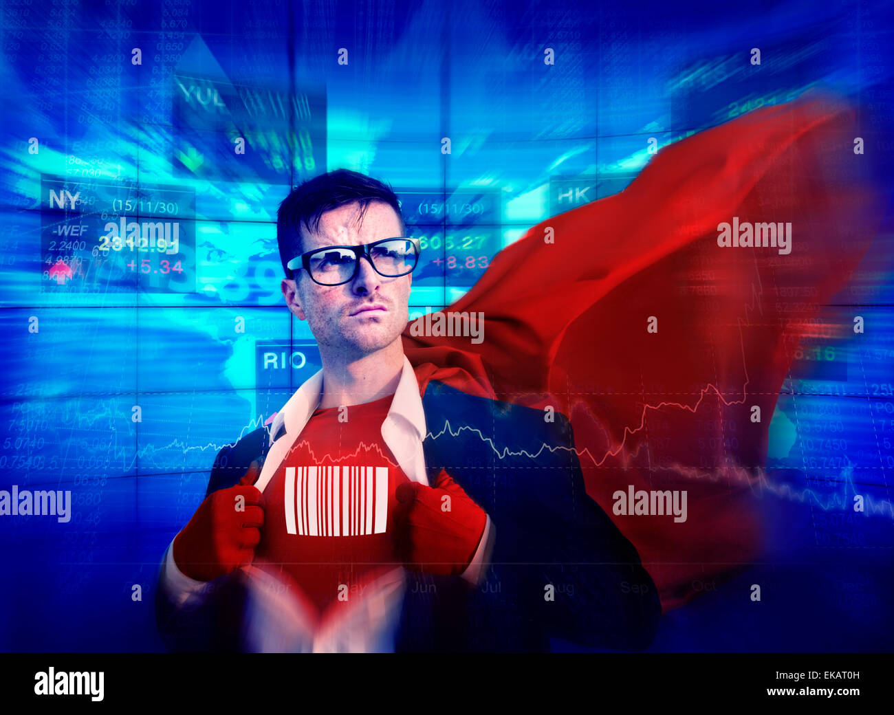 Barcode-Strong Superhelden professionelle Empowerment Lager Erfolgskonzept Stockfoto