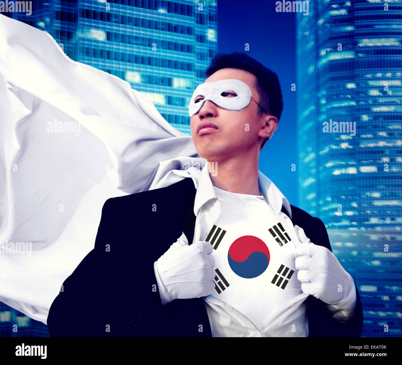 Superheld Geschäftsmann Südkorea Stadtbild Konzept Stockfoto