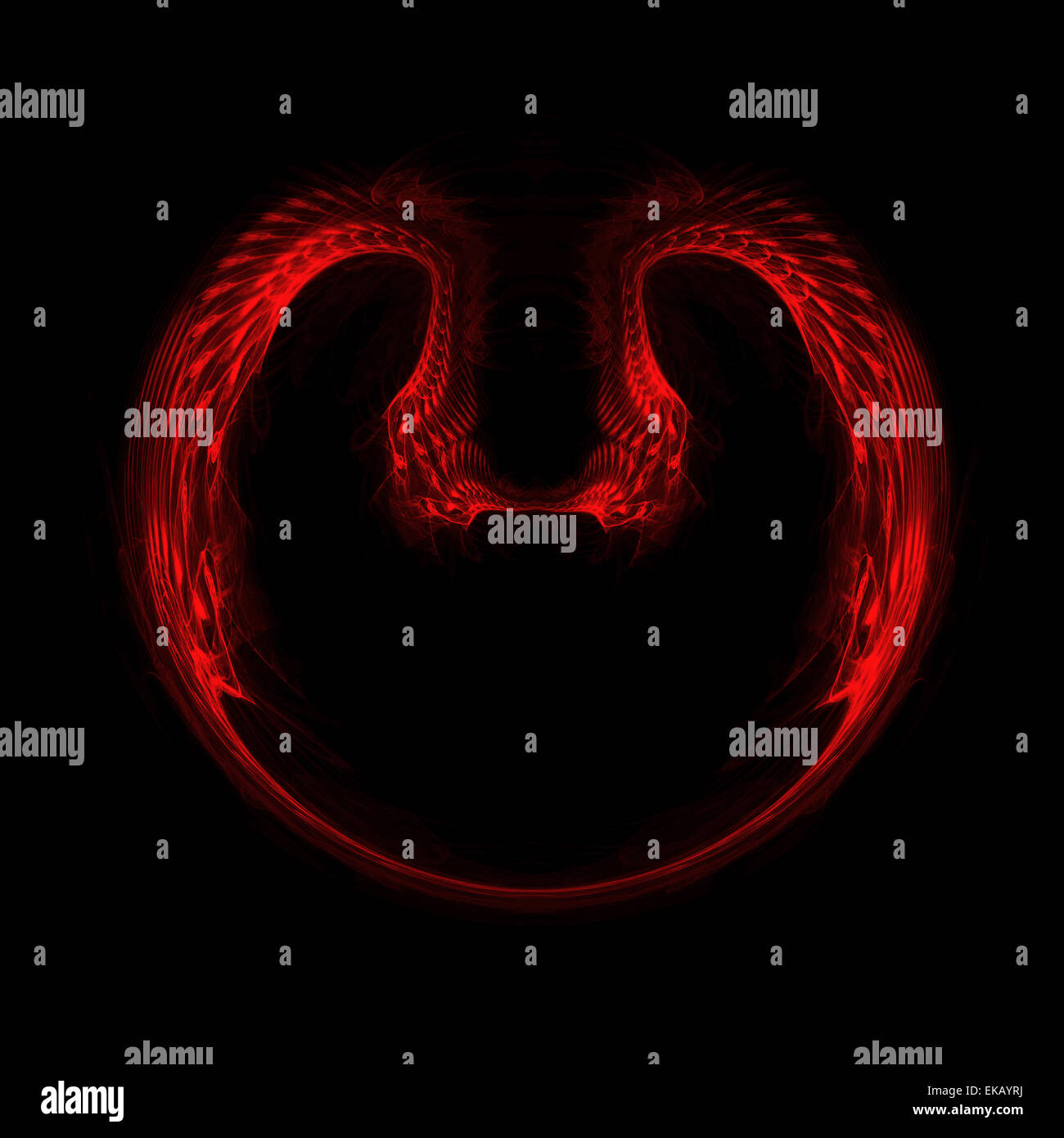 Fraktale roten Flügeln auf einem schwarzen Hintergrund Stockfoto