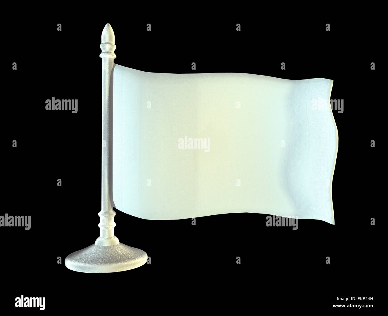 Weiße Leerzeichen-Flag auf Metall glänzend Fahnenmast. 3D generierte Bild-rendering Stockfoto