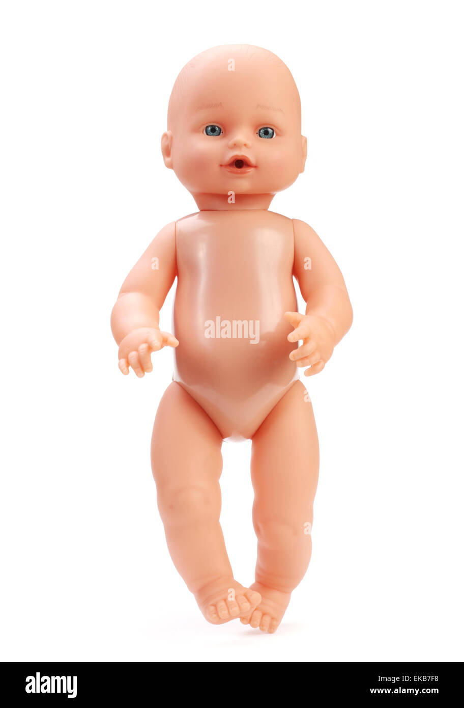 Baby-Puppe, die isoliert in weiß Stockfoto