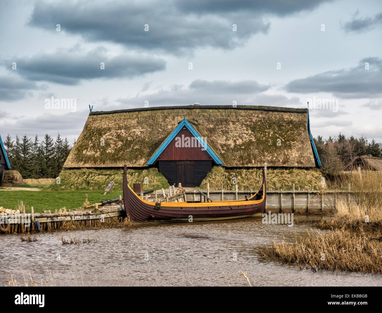 Viking-Hafen mit Langbooten in Bork, Dänemark Stockfoto