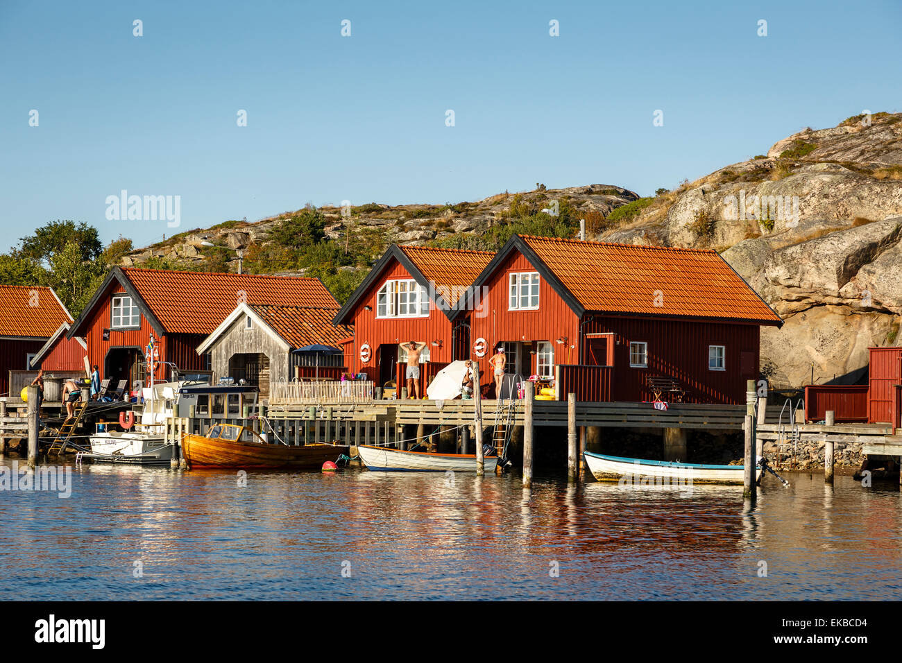 Holzhäuser, Grebbestad, Bohuslan Region, Westküste, Schweden, Skandinavien, Europa Stockfoto