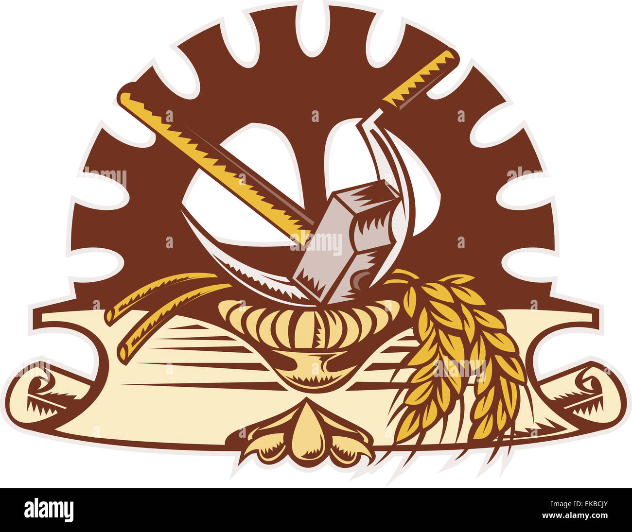 Hammer Sichel Weizen mechanische Getriebe Zahnrad Stockfoto