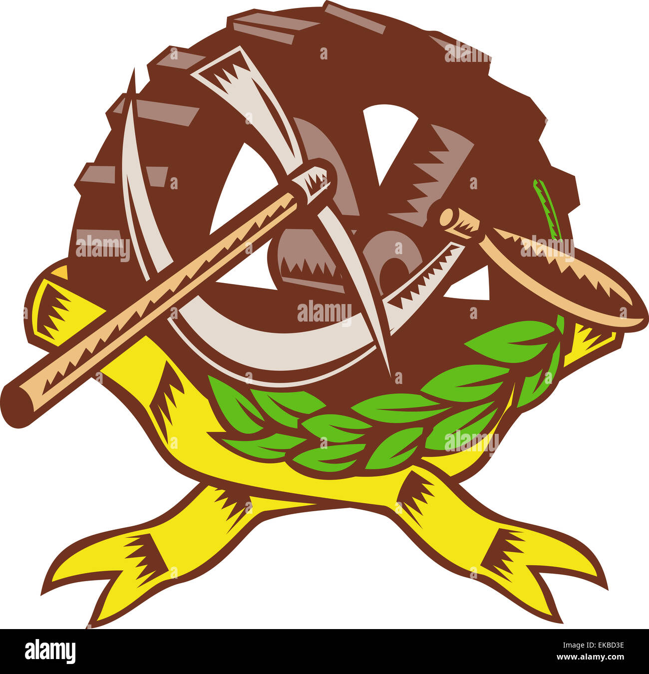 Wählen Sie Ax Sichel Zahnrad Getriebe Olivenblatt Band Stockfoto