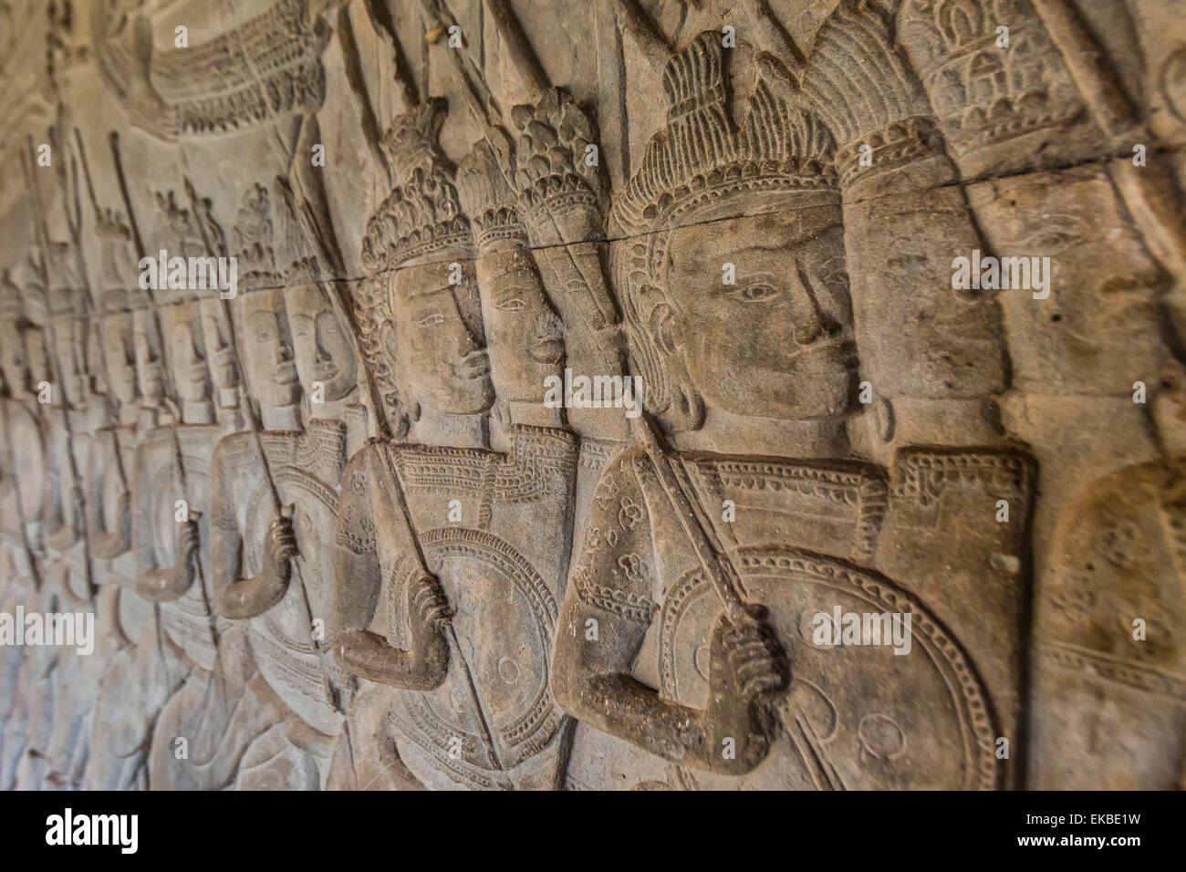 Relief-Schnitzereien, Angkor Wat, Angkor, UNESCO-Weltkulturerbe, Siem Reap, Kambodscha, Indochina, Südostasien, Asien Stockfoto