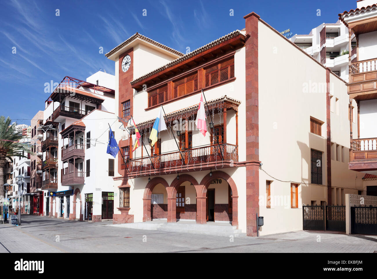 Rathaus am Plaza de Las Americas Square, San Sebastian, La Gomera, Kanarische Inseln, Spanien, Europa Stockfoto