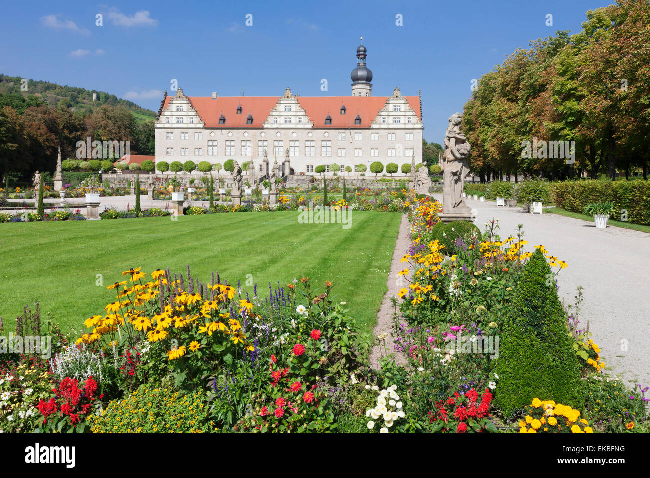Schloss Weikersheim, Region Hohenlohe, Taubertal-Tal, Romantische Strasse (Romantische Straße), Baden-Württemberg, Deutschland, Europa Stockfoto