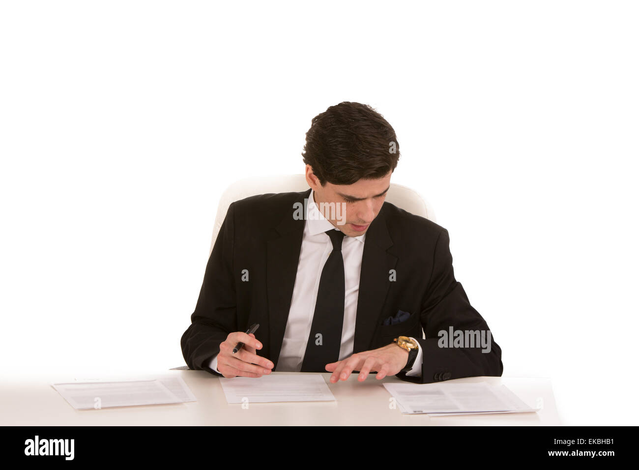 Geschäftsmann, arbeiten an seinem Schreibtisch Stockfoto
