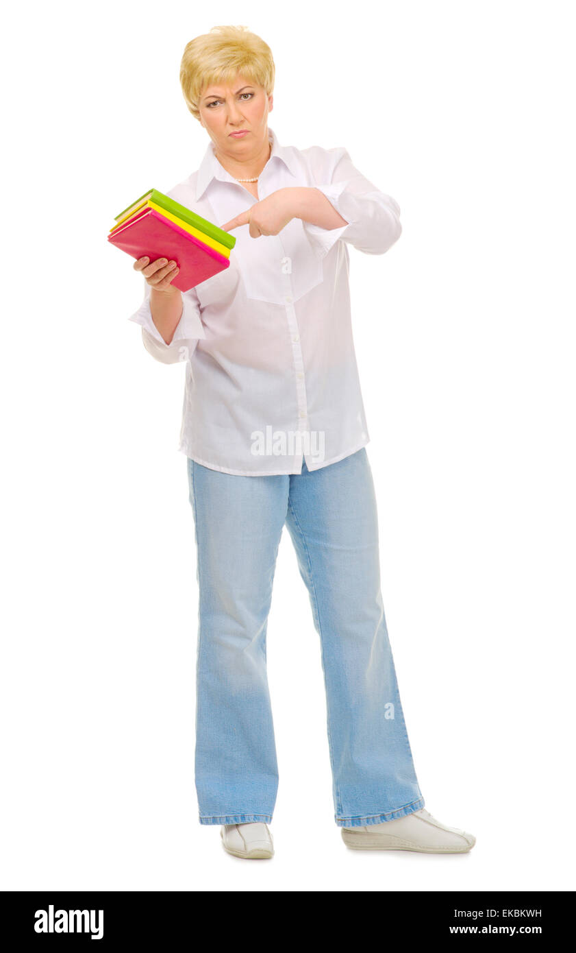 Ältere Frau mit Büchern Stockfoto
