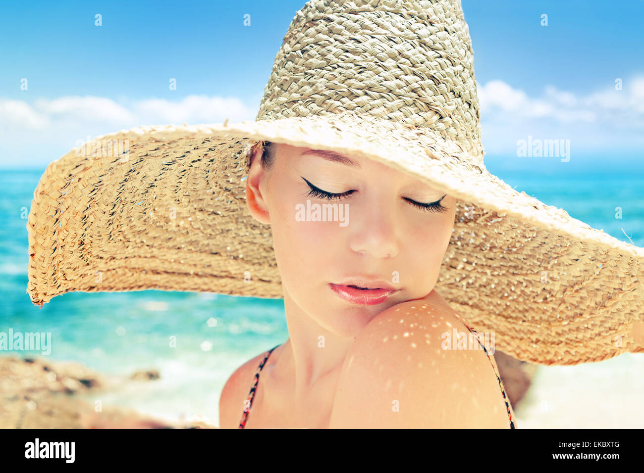 Frau am Strand Stockfoto